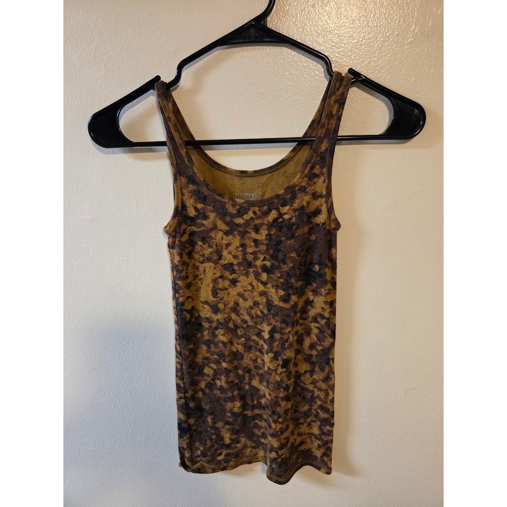 Merona Womens XS Brown Mustard Abstract Animal Print Scoop Neck Tank Top